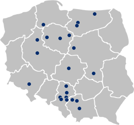 Mapa Polski z zaznaczonymi punktami sprzedaży